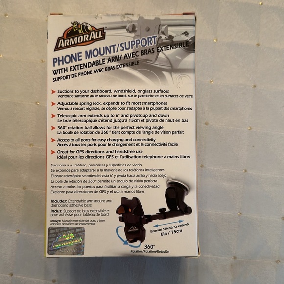 ARMORALL PHONE MOUNT/SUPPORTwith extendable arm extension/360* rotation - Picture 2 of 3